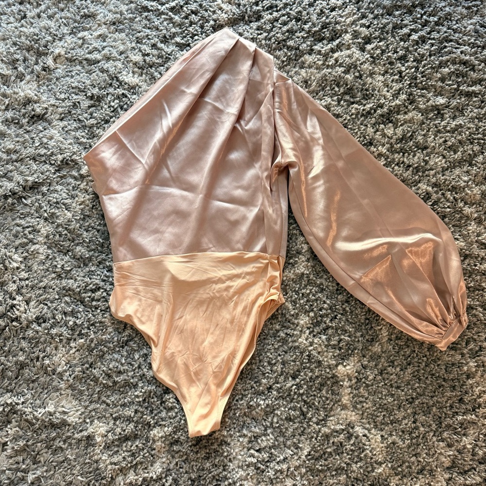 Elegant Satin Champagne One-Shoulder Bodysuit